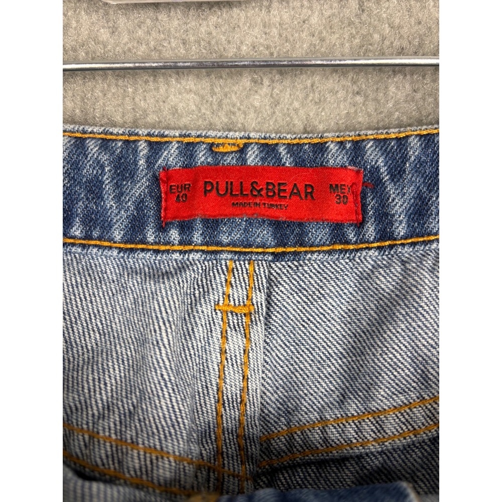 Pull & Bear Mom Jeans Embroidered Distressed Blue Size 30‎ Medium Wash - Picture 8 of 15